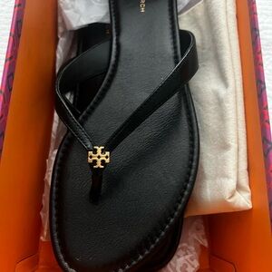 Tory Burch Black Sandals with Gold Logo